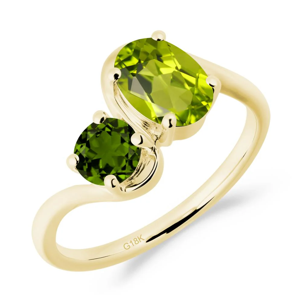 Wavy Bypass Peridot and Diopside Toi Et Moi Ring - Image 5