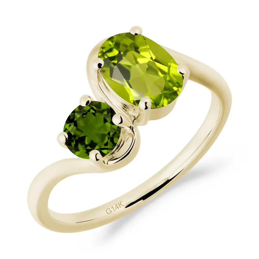 Wavy Bypass Peridot and Diopside Toi Et Moi Ring - Image 6