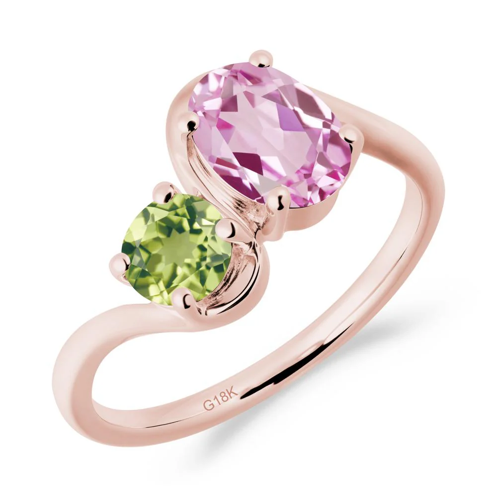 Wavy Bypass Pink Sapphire and Peridot Toi Et Moi Ring - Image 2