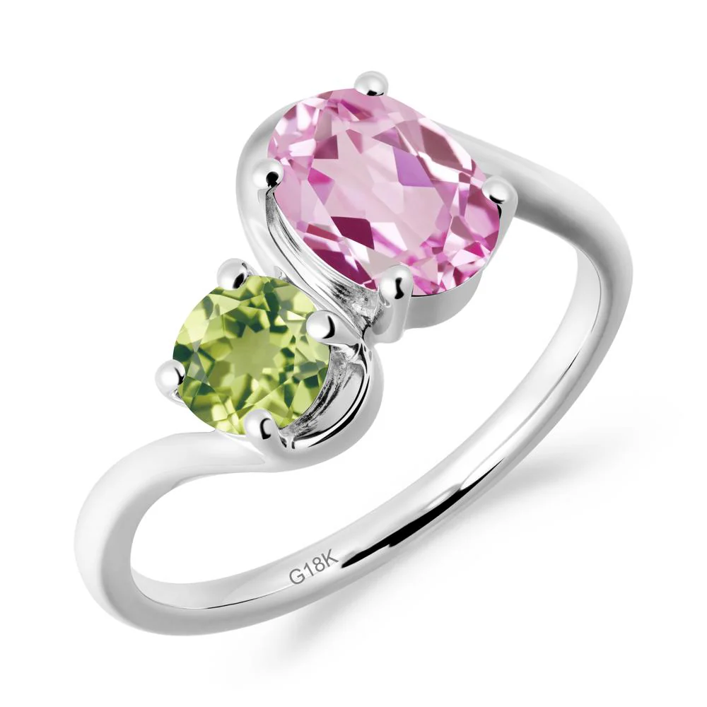 Wavy Bypass Pink Sapphire and Peridot Toi Et Moi Ring - Image 3