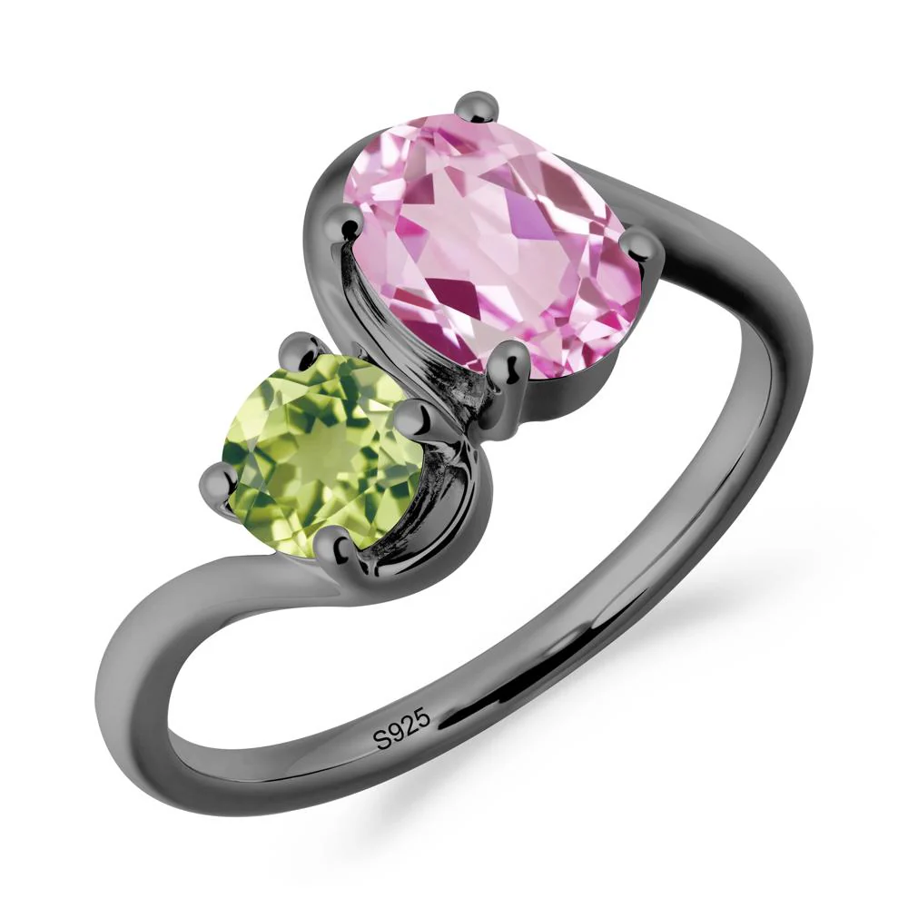 Wavy Bypass Pink Sapphire and Peridot Toi Et Moi Ring - Image 4