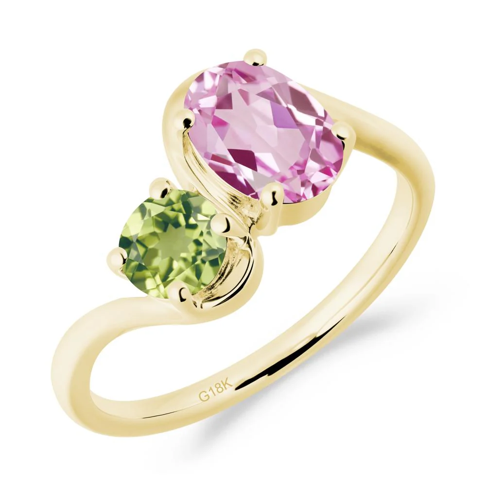 Wavy Bypass Pink Sapphire and Peridot Toi Et Moi Ring - Image 6