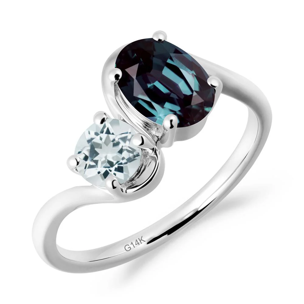 Wavy Bypass Ring with Alexandrite and Aquamarine - Image 2