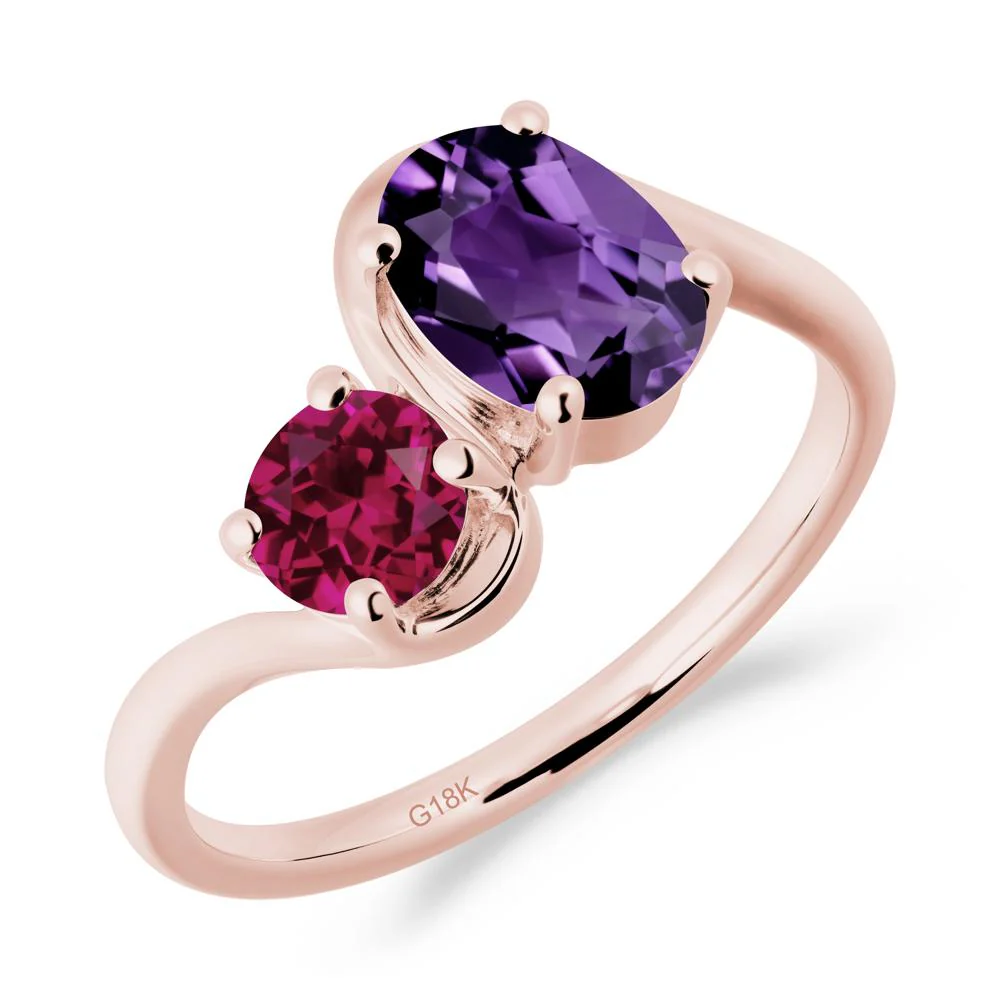 Wavy Bypass Ring with Amethyst and Ruby - Image 2