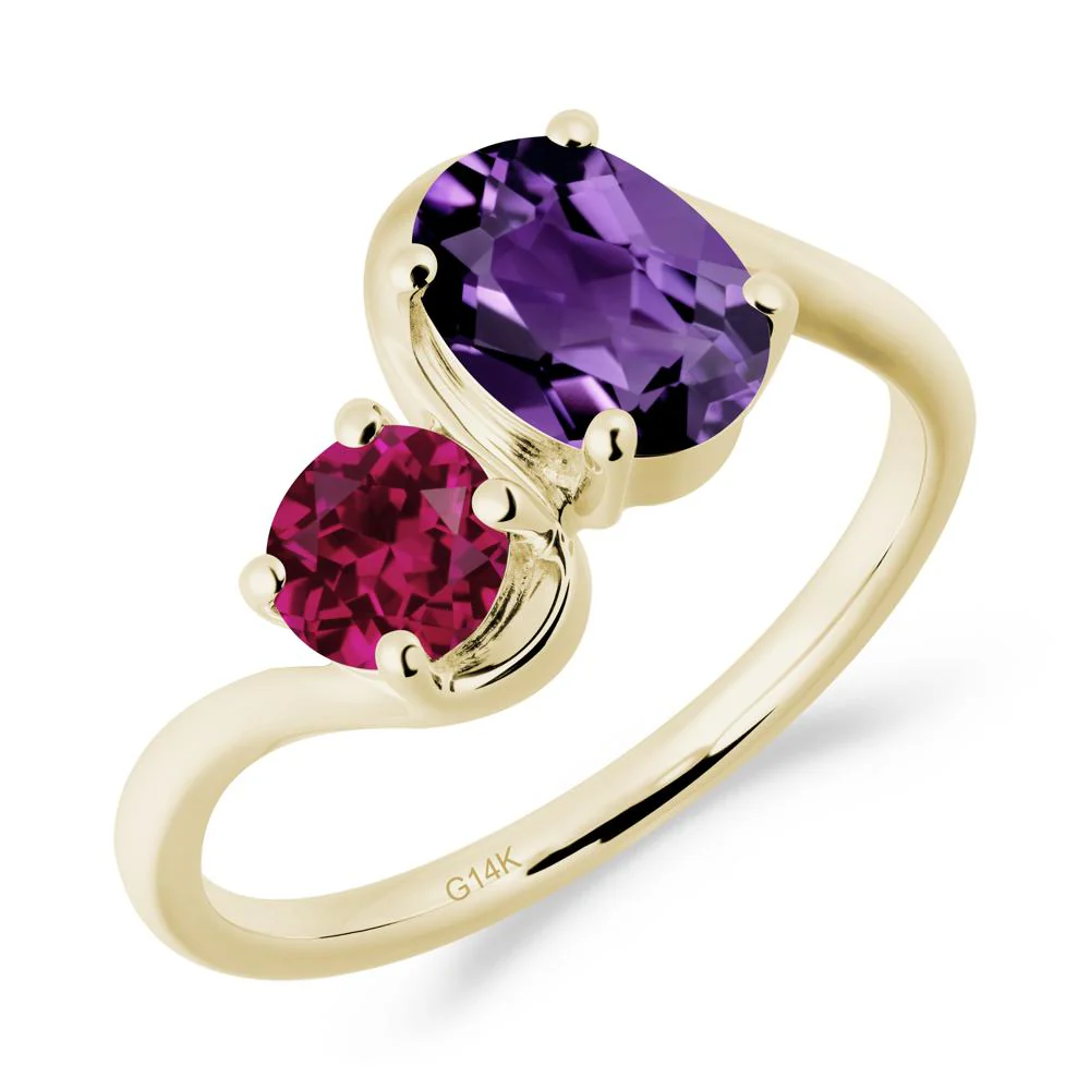 Wavy Bypass Ring with Amethyst and Ruby - Image 8