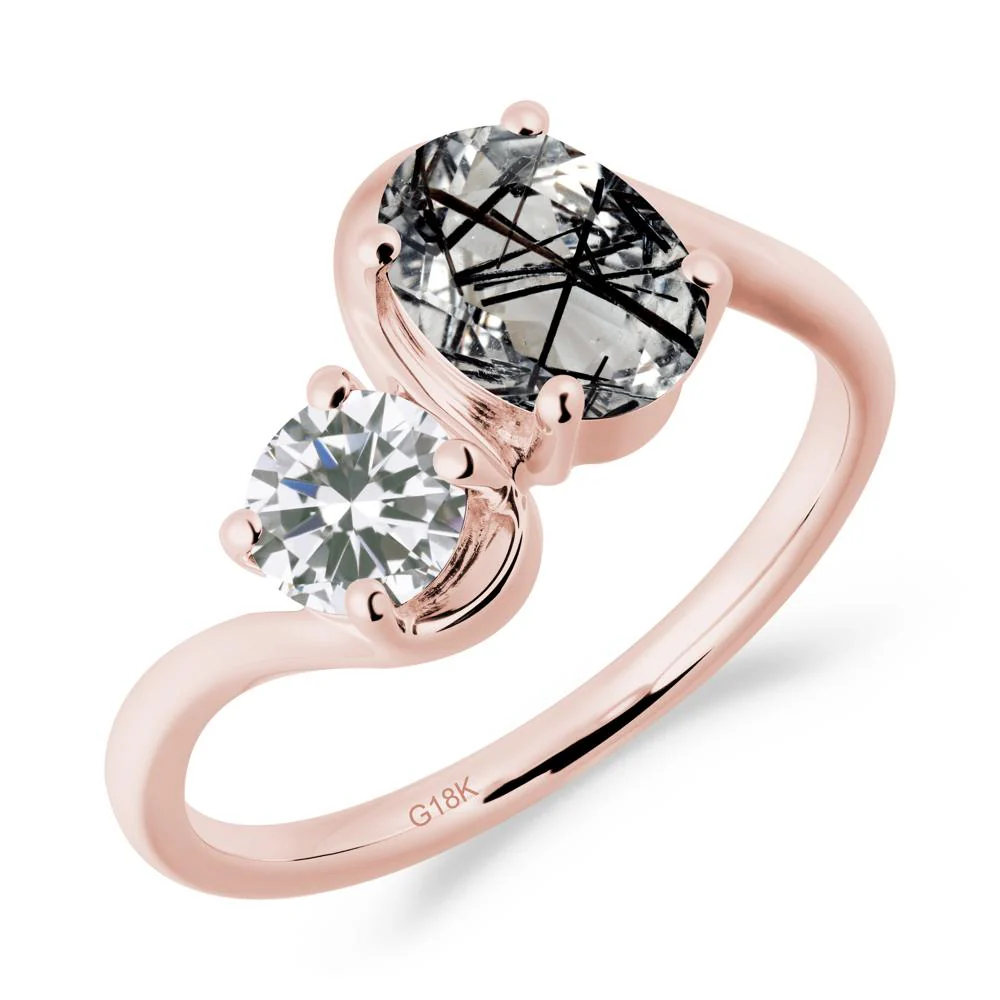 Wavy Bypass Ring with Black Rutilated Quartz and Cubic Zirconia - Image 2