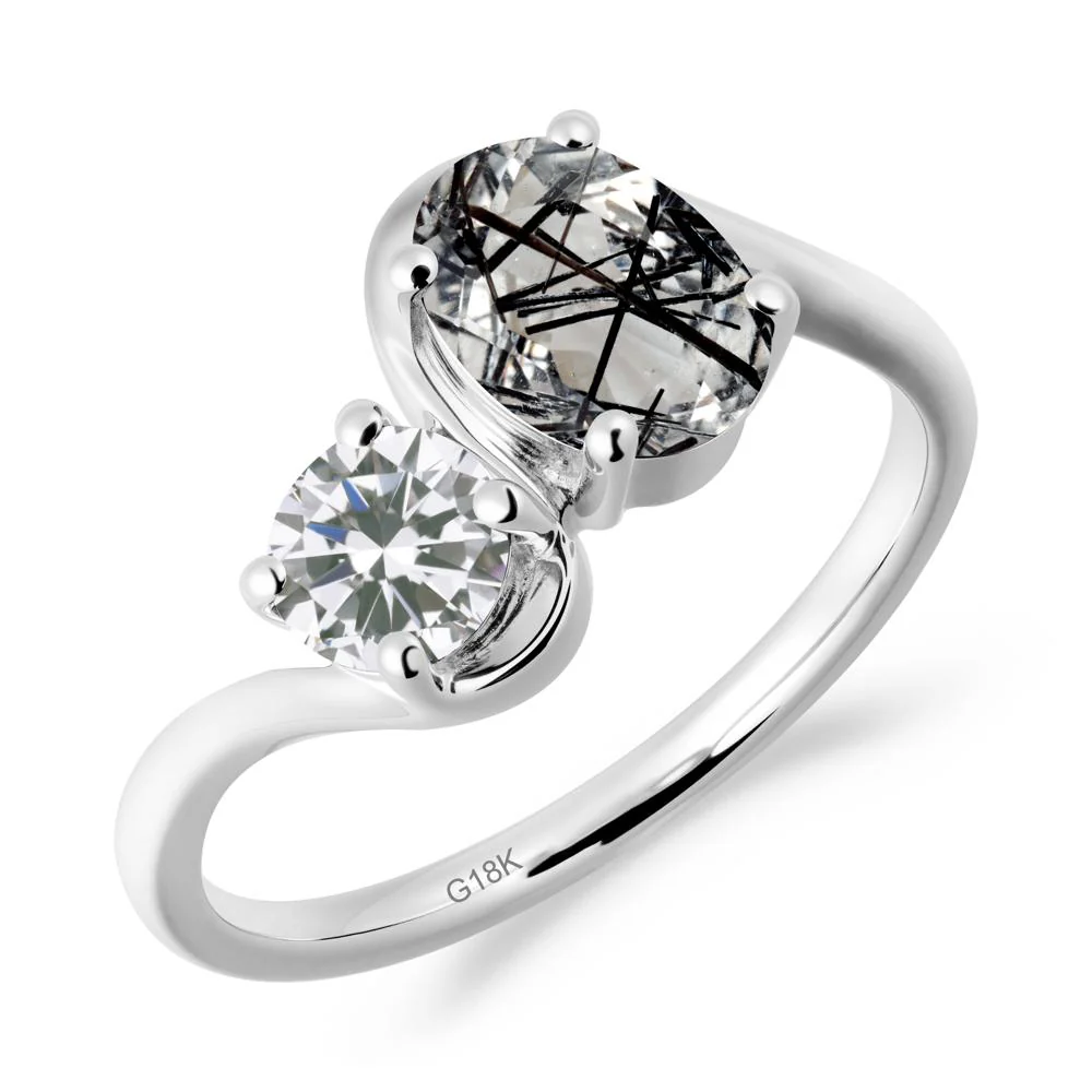 Wavy Bypass Ring with Black Rutilated Quartz and Cubic Zirconia - Image 5