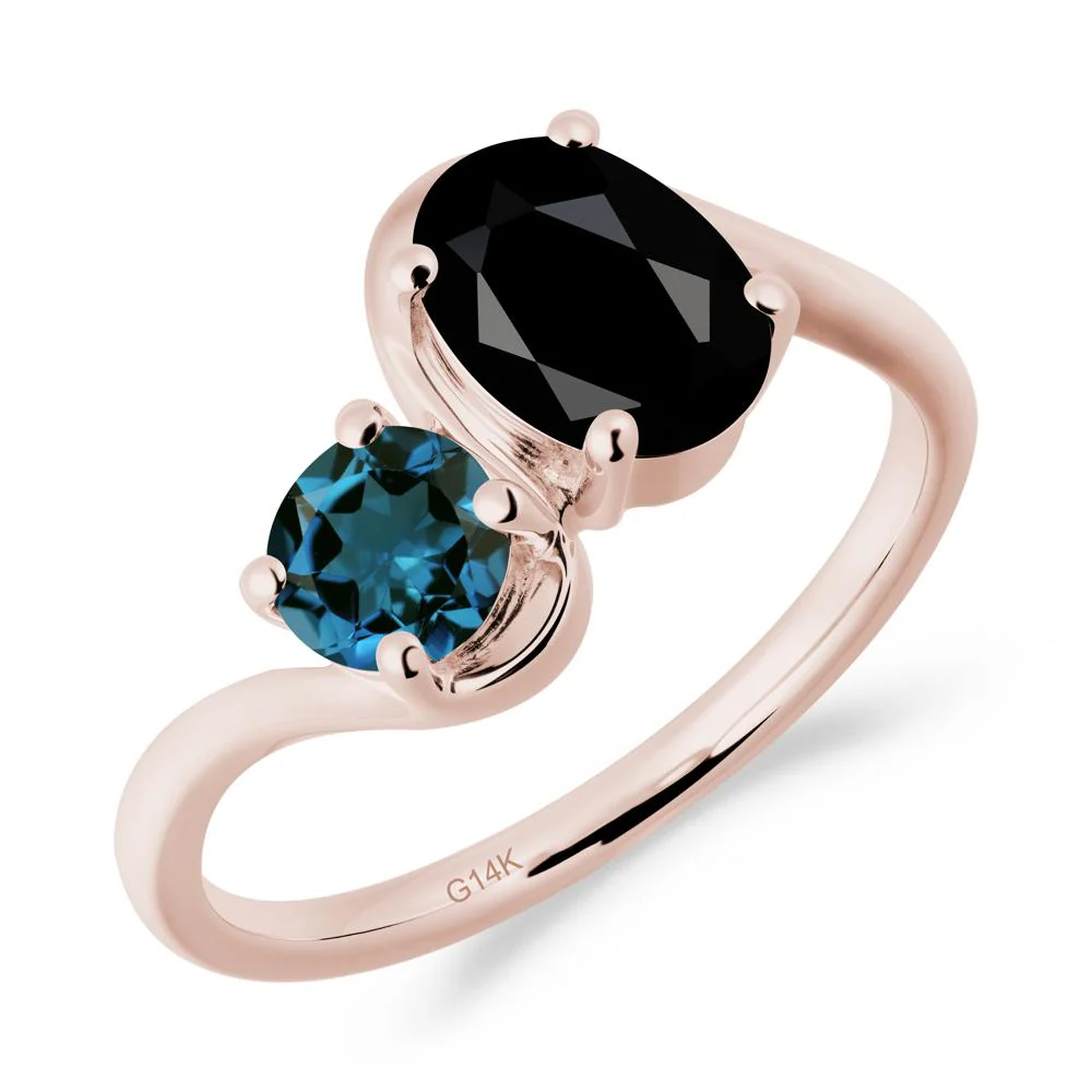 Wavy Bypass Ring with Black Spinel and London Blue Topaz - Image 6
