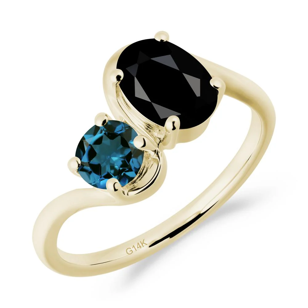 Wavy Bypass Ring with Black Spinel and London Blue Topaz - Image 8