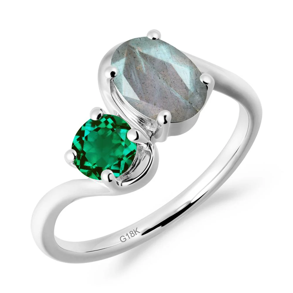 Wavy Bypass Ring with Labradorite and Emerald - Image 8