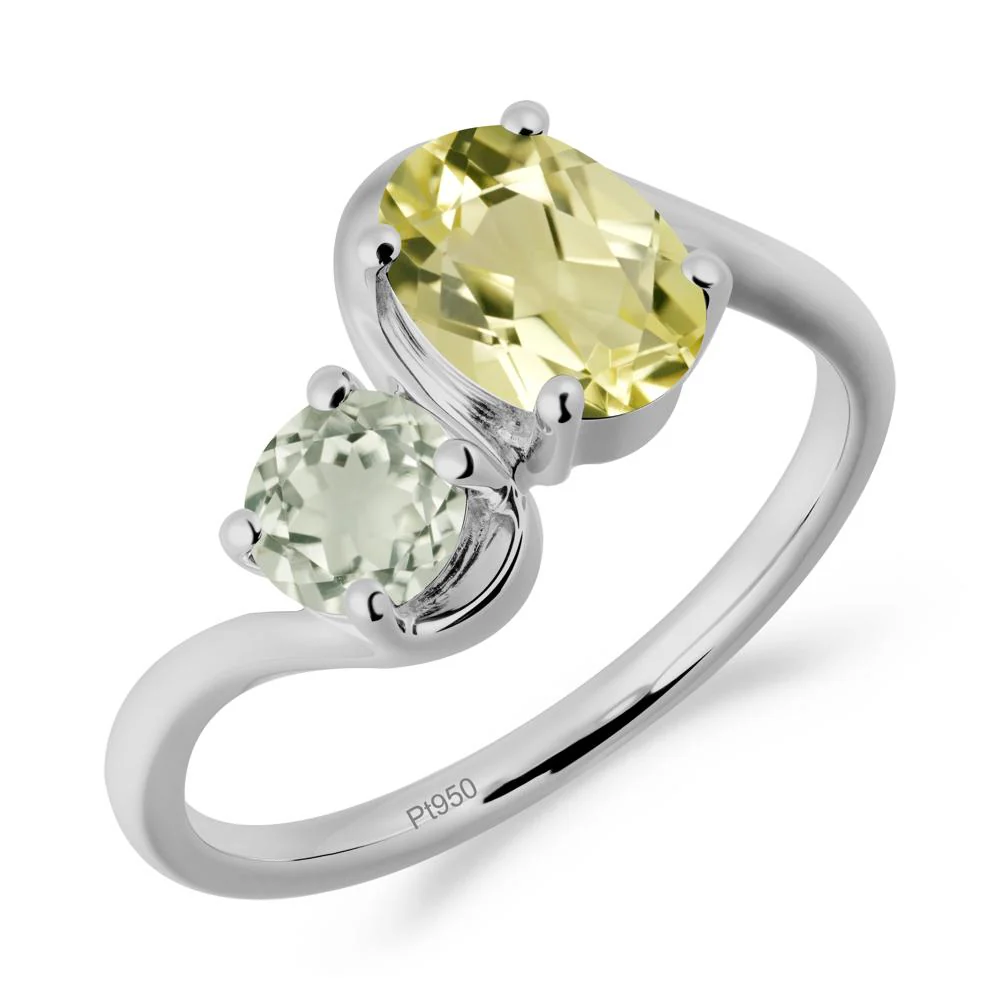 Wavy Bypass Ring with Lemon Quartz and Green Amethyst