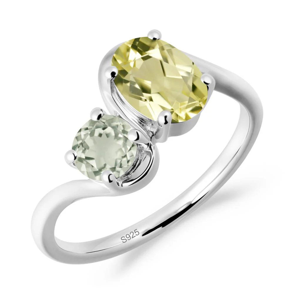 Wavy Bypass Ring with Lemon Quartz and Green Amethyst - Image 2