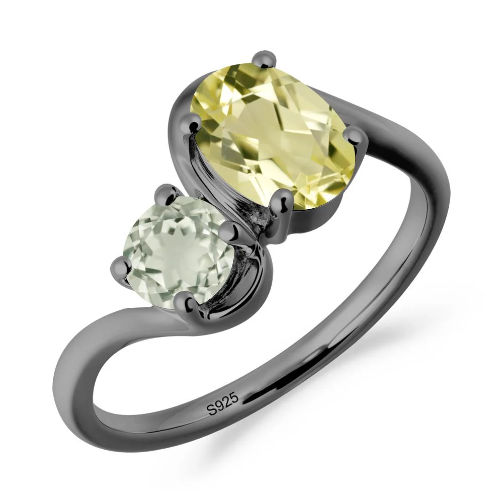 Wavy Bypass Ring with Lemon Quartz and Green Amethyst - Image 4