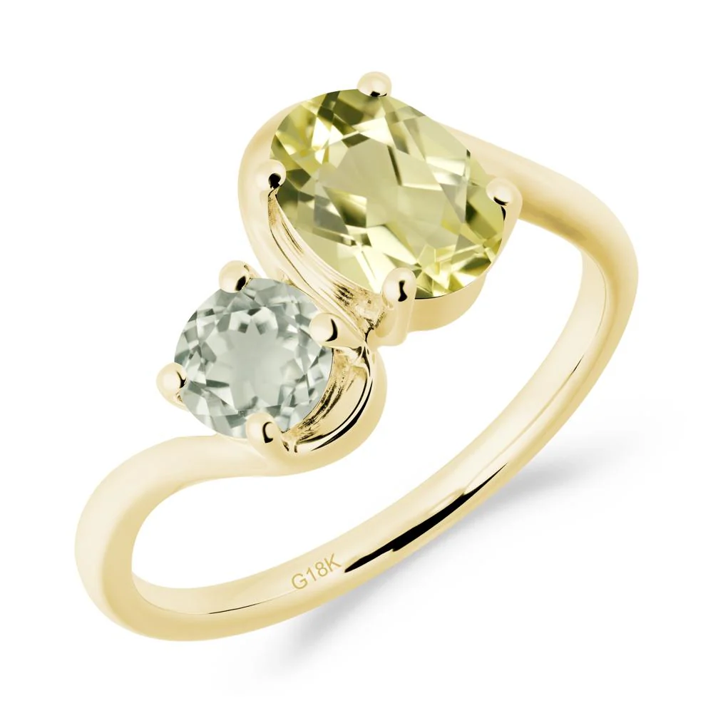 Wavy Bypass Ring with Lemon Quartz and Green Amethyst - Image 5