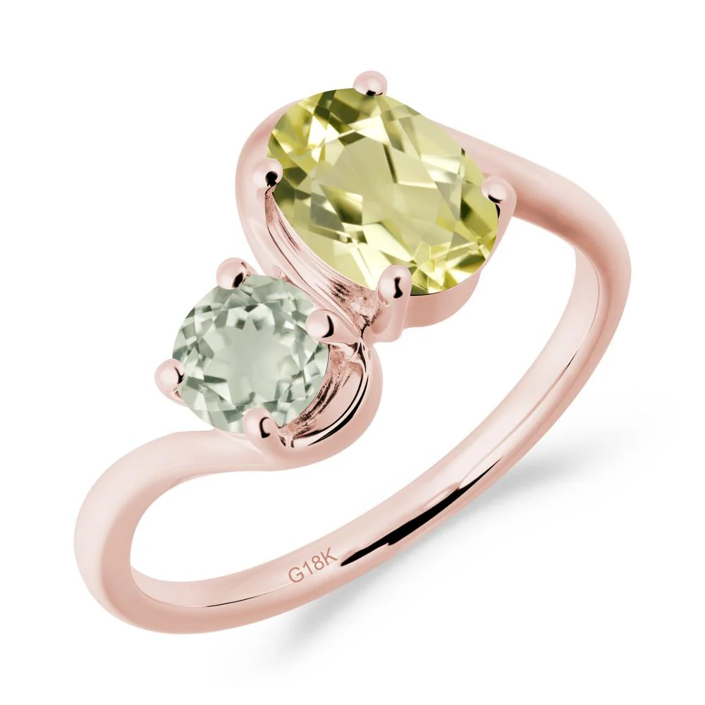Wavy Bypass Ring with Lemon Quartz and Green Amethyst - Image 8