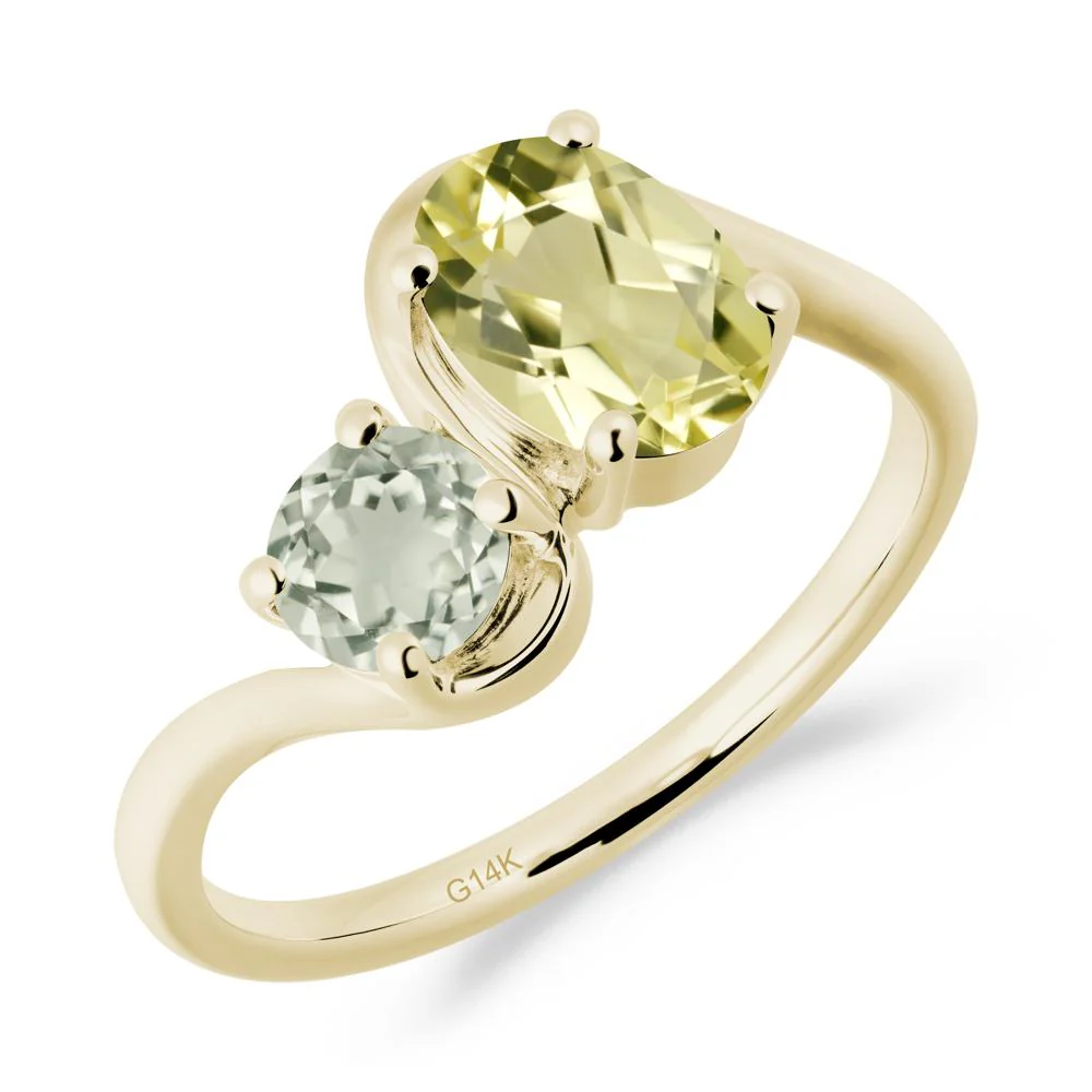Wavy Bypass Ring with Lemon Quartz and Green Amethyst - Image 9