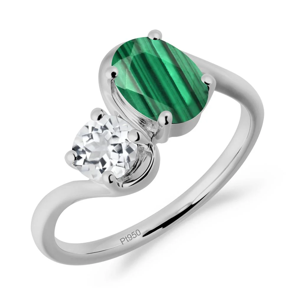 Wavy Bypass Ring with Malachite and White Topaz - Image 5