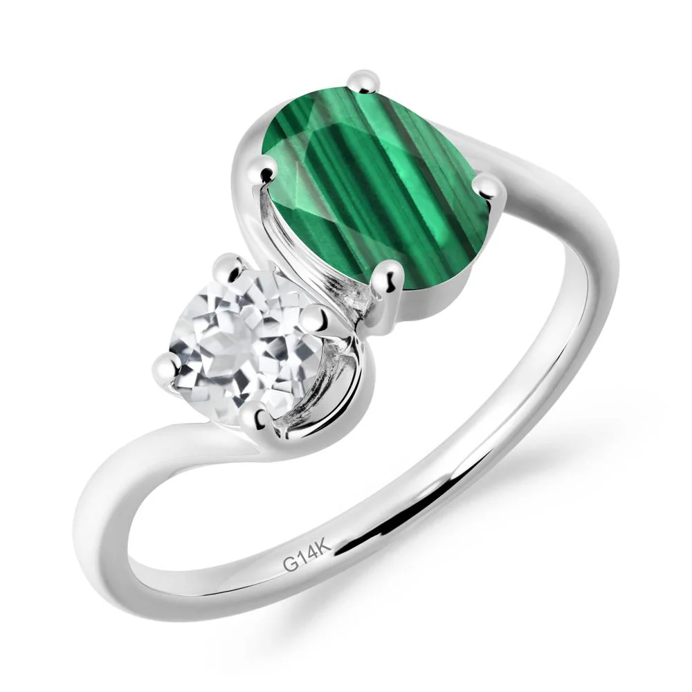 Wavy Bypass Ring with Malachite and White Topaz - Image 7