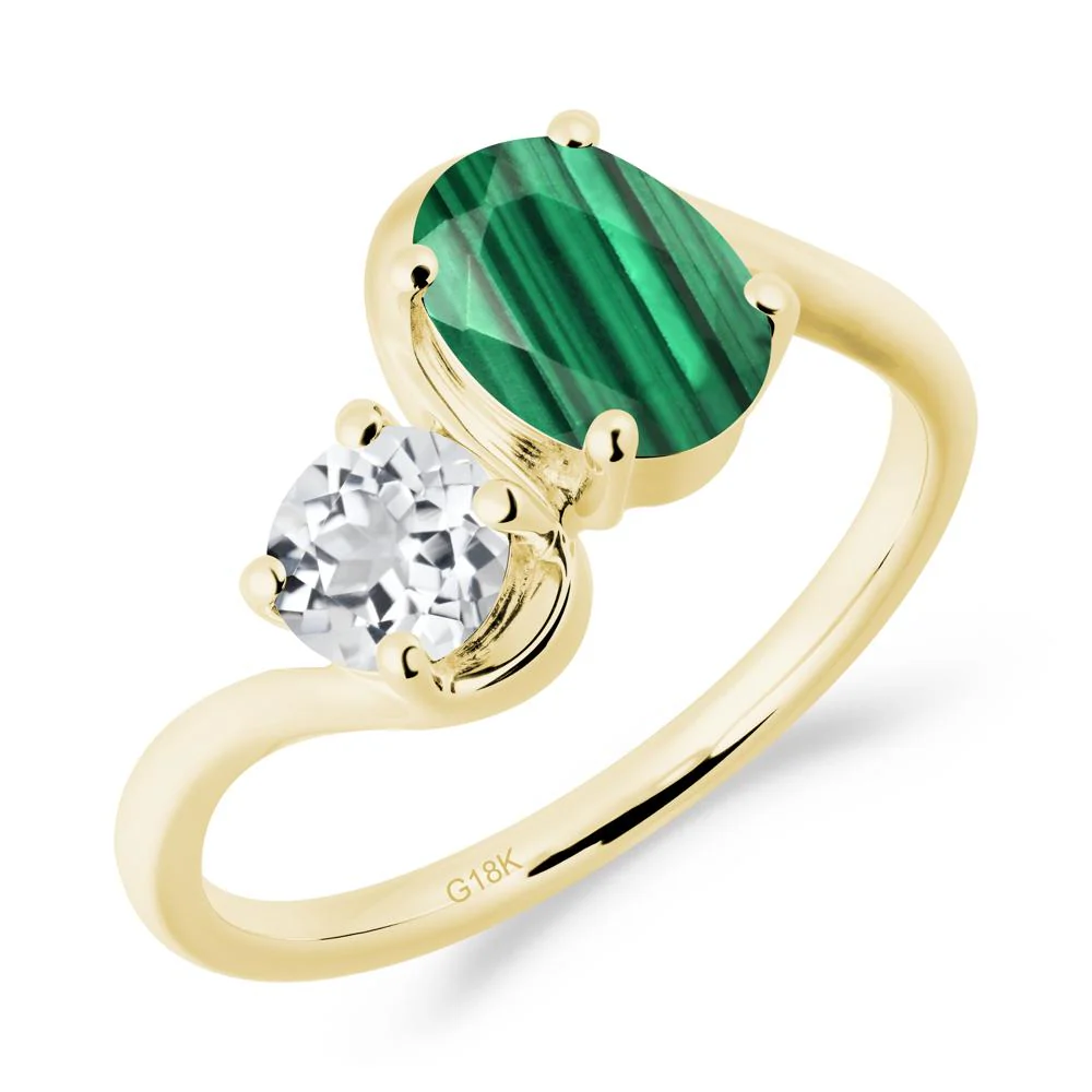 Wavy Bypass Ring with Malachite and White Topaz - Image 9