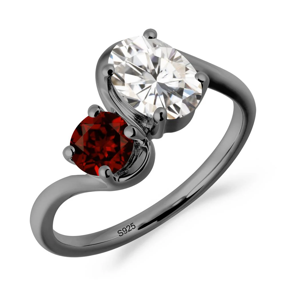 Wavy Bypass Ring with Moissanite and Garnet - Image 2