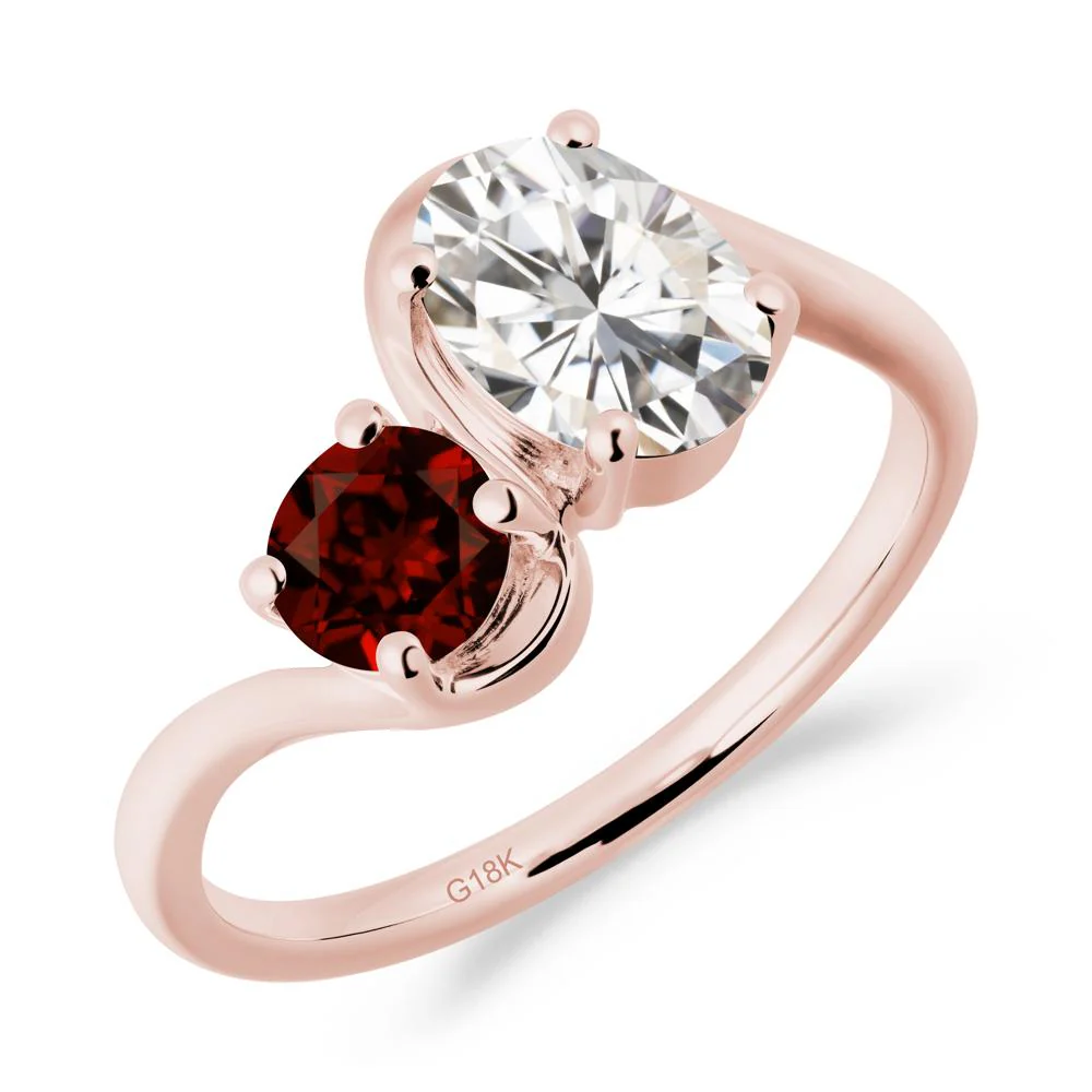 Wavy Bypass Ring with Moissanite and Garnet - Image 8