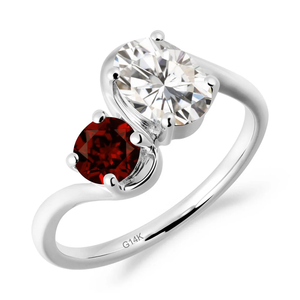 Wavy Bypass Ring with Moissanite and Garnet - Image 9