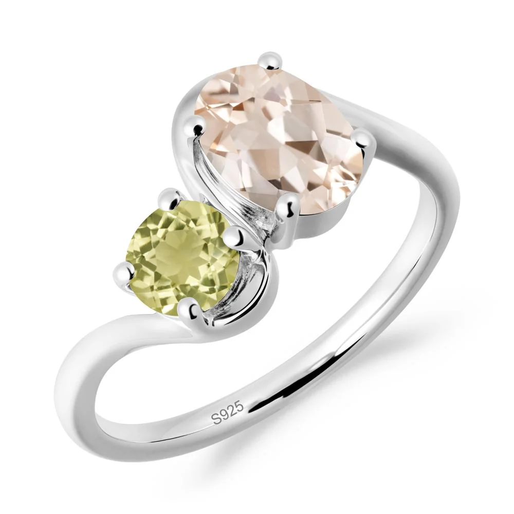 Wavy Bypass Ring with Morganite and Lemon Quartz
