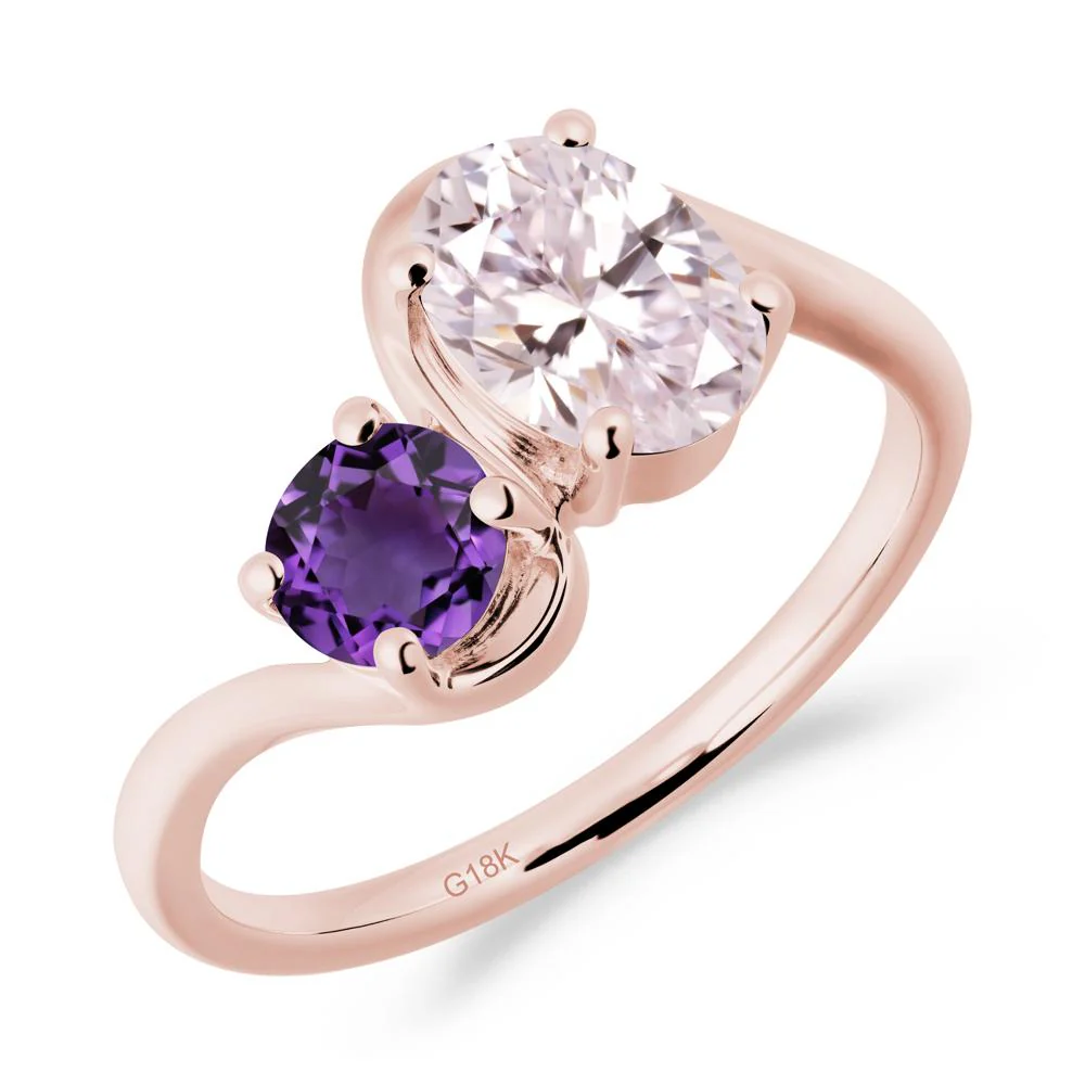 Wavy Bypass Ring with Pink Cubic Zirconia and Amethyst - Image 2