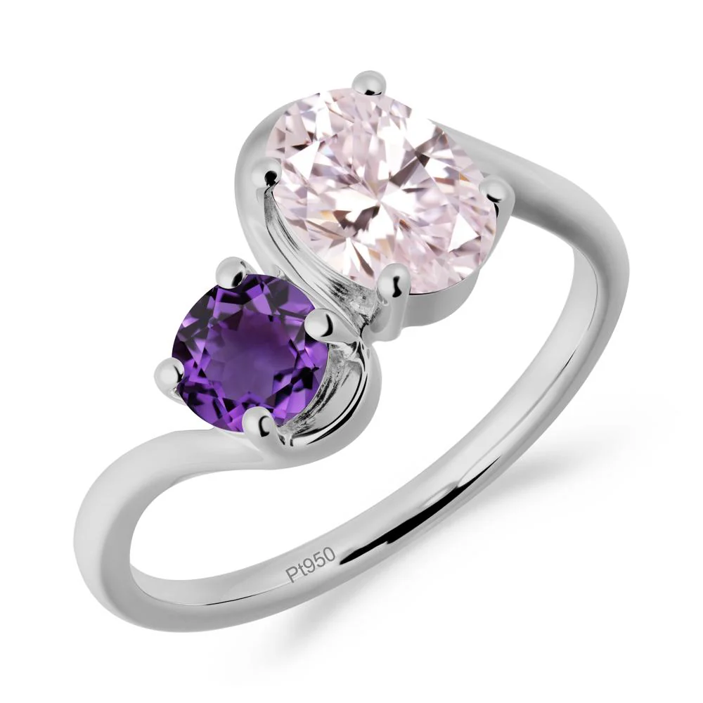 Wavy Bypass Ring with Pink Cubic Zirconia and Amethyst - Image 9