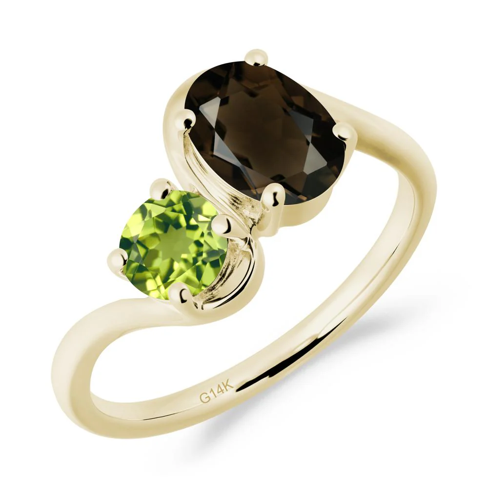 Wavy Bypass Ring with Smoky Quartz and Peridot - Image 8