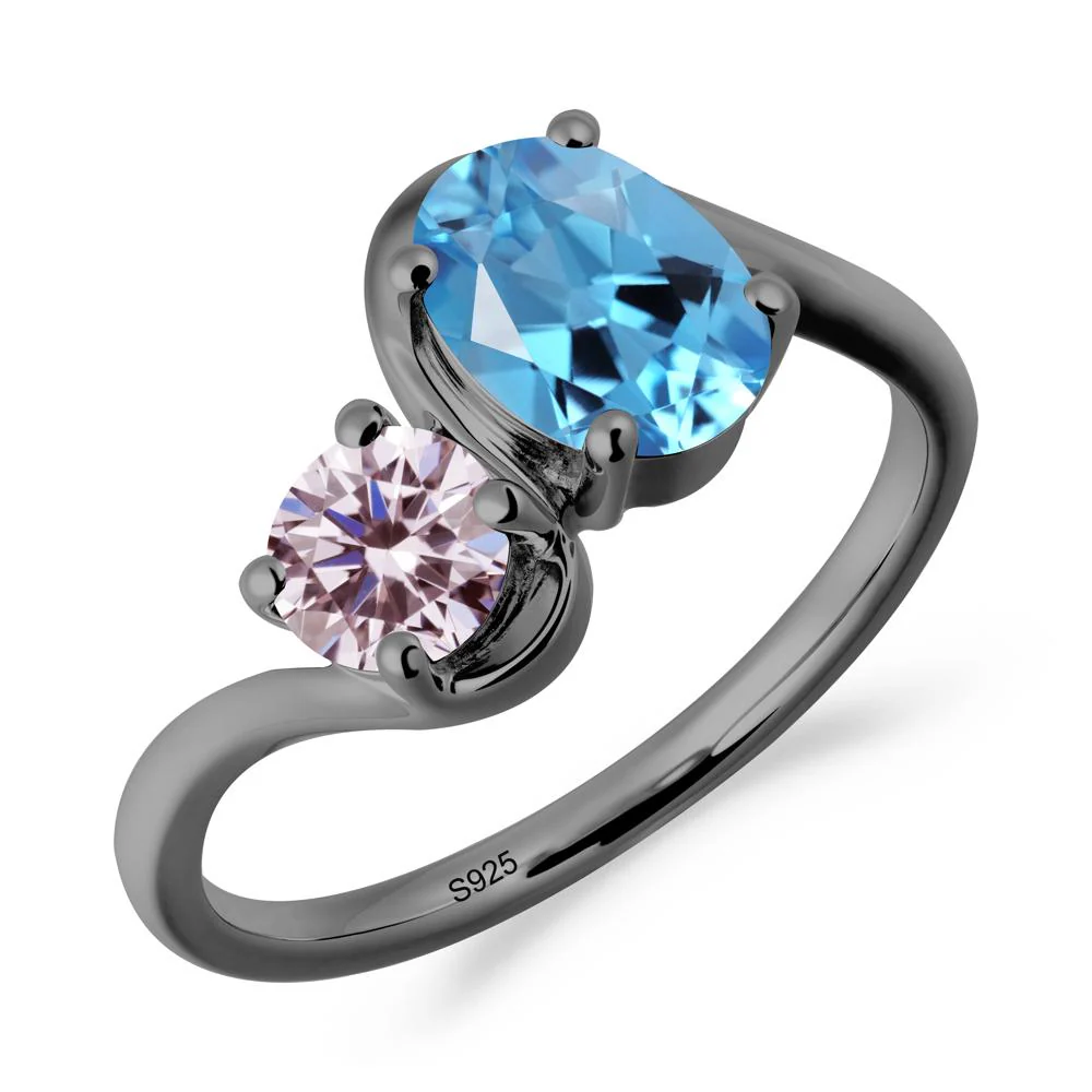 Wavy Bypass Ring with Swiss Blue Topaz and Pink Sapphire