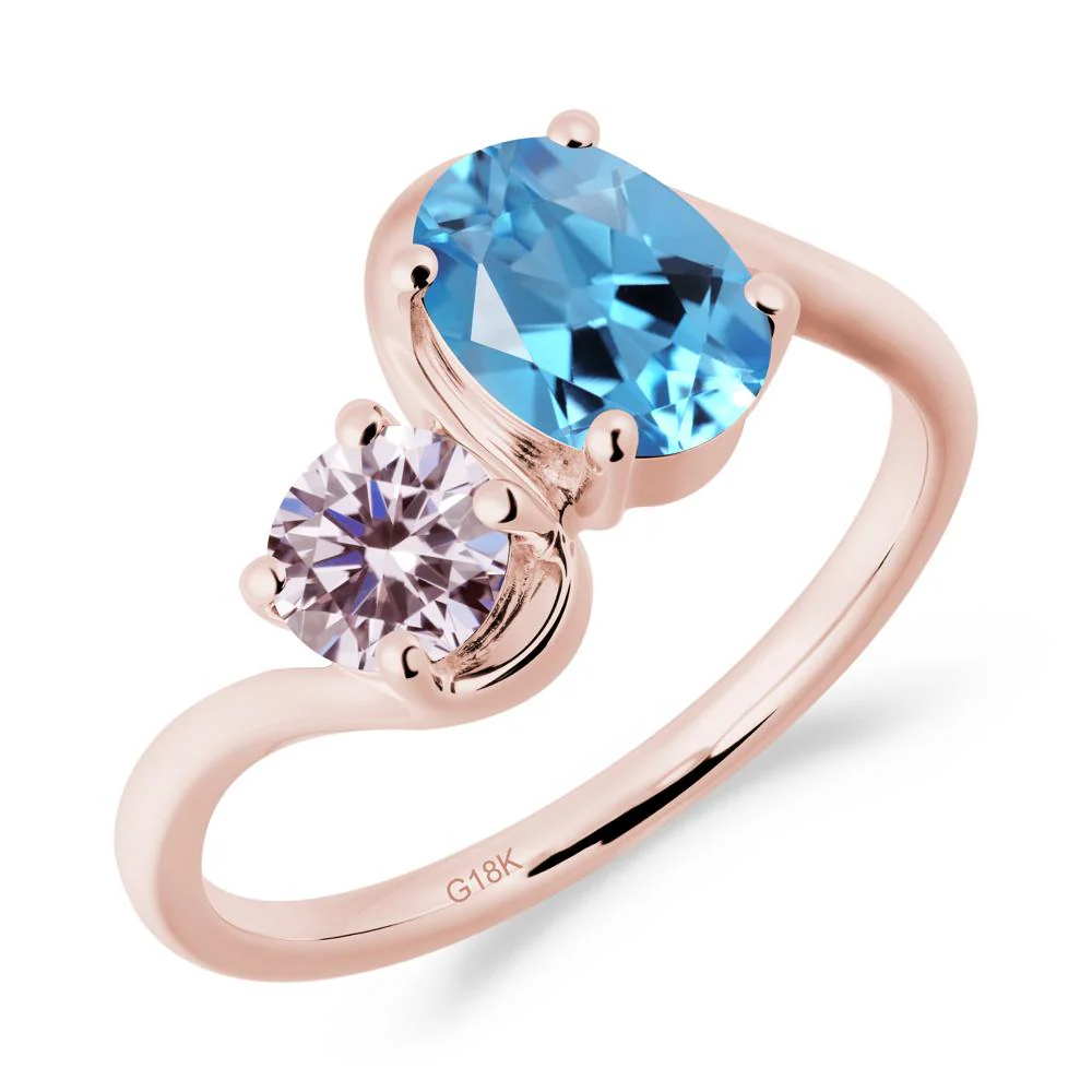 Wavy Bypass Ring with Swiss Blue Topaz and Pink Sapphire - Image 4
