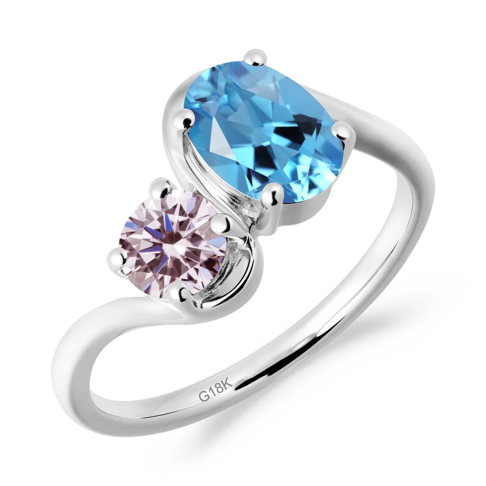Wavy Bypass Ring with Swiss Blue Topaz and Pink Sapphire - Image 5