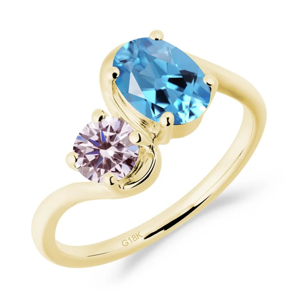 Wavy Bypass Ring with Swiss Blue Topaz and Pink Sapphire - Image 6