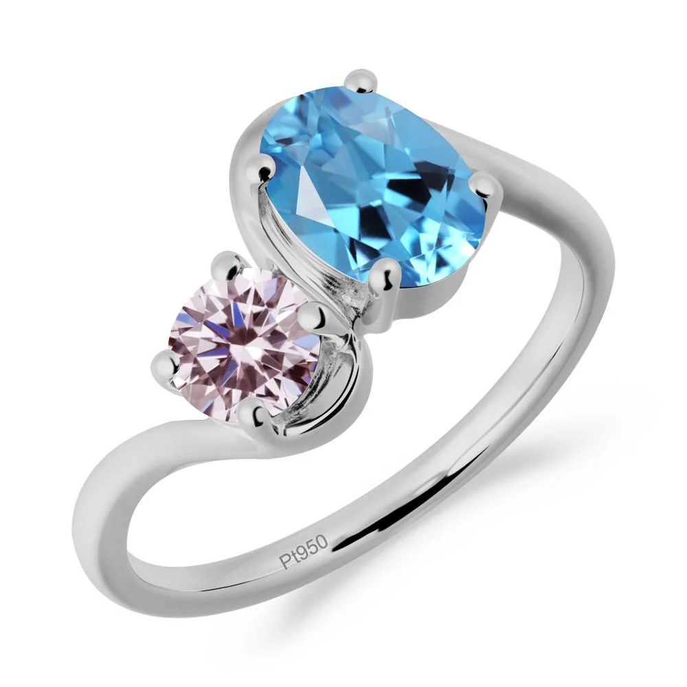 Wavy Bypass Ring with Swiss Blue Topaz and Pink Sapphire - Image 8