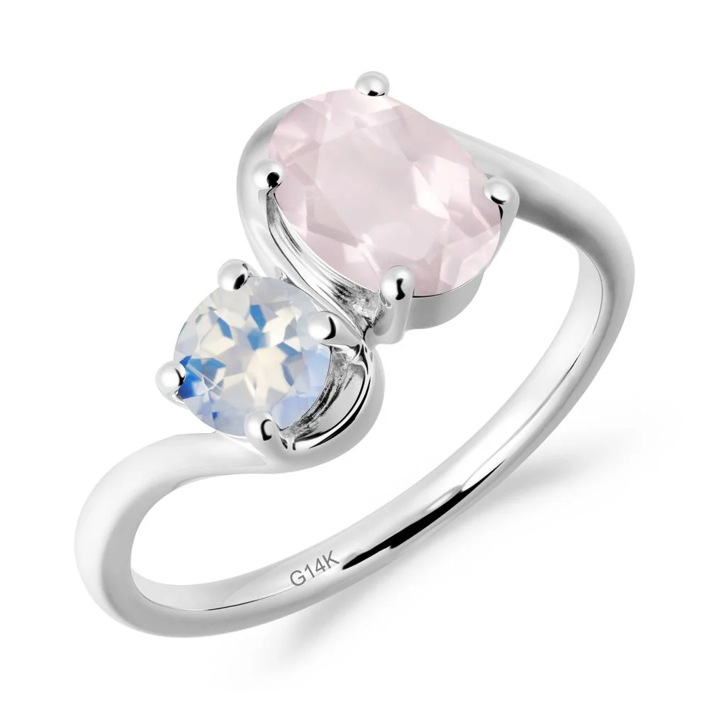 Wavy Bypass Rose Quartz and Moonstone Toi Et Moi Ring - Image 3