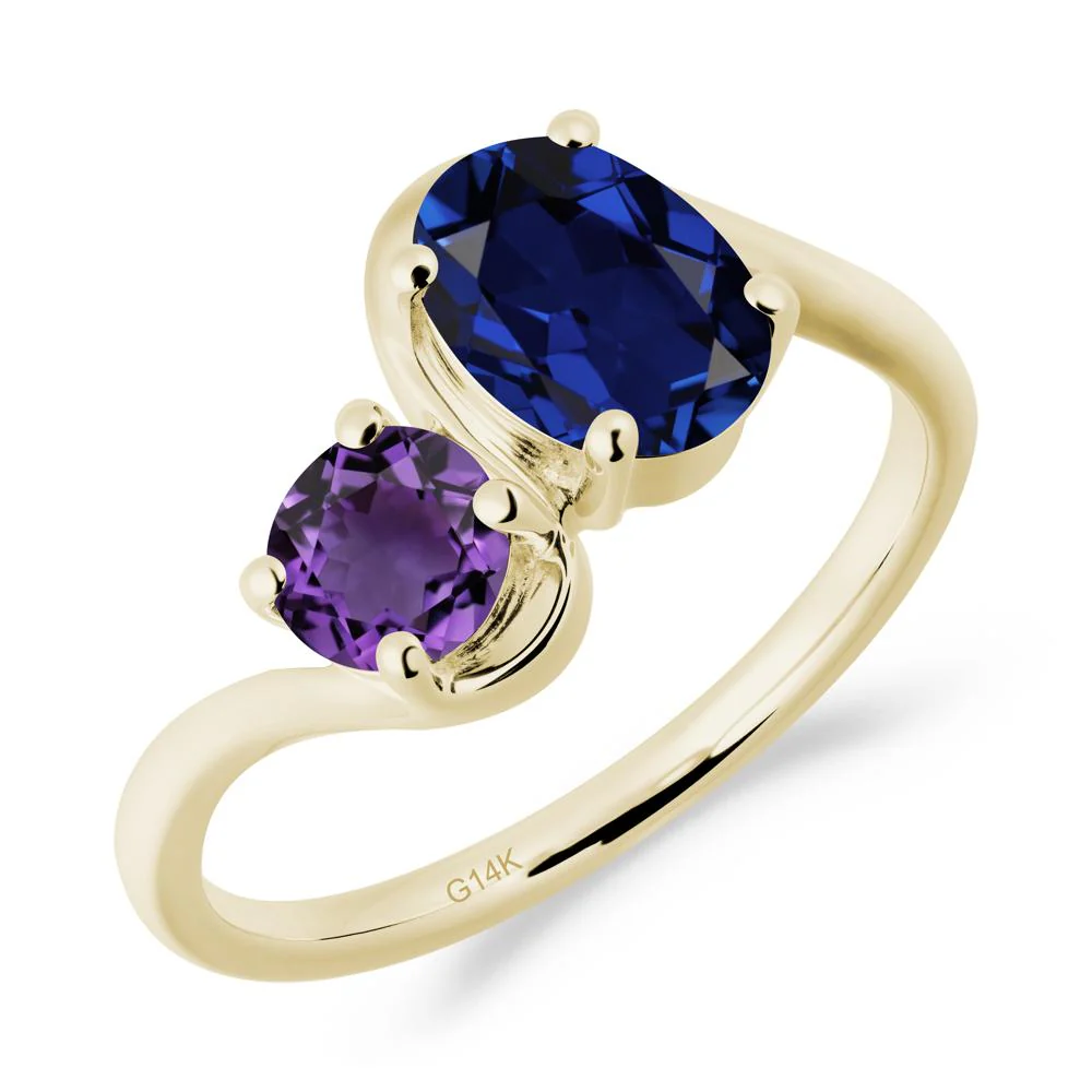 Wavy Bypass Sapphire and Amethyst Toi Et Moi Ring
