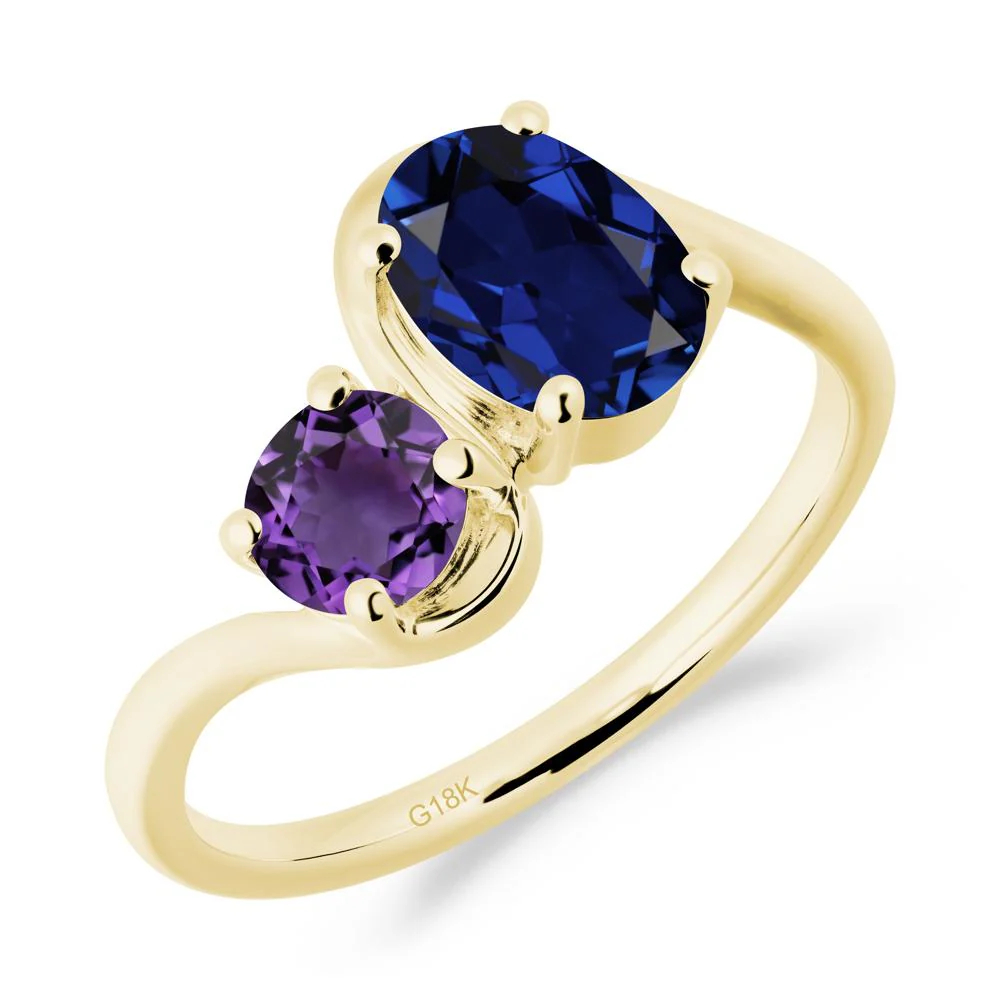 Wavy Bypass Sapphire and Amethyst Toi Et Moi Ring - Image 2