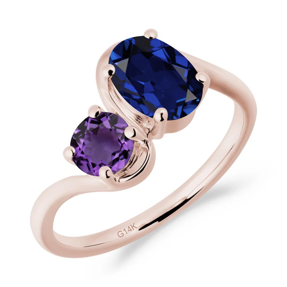 Wavy Bypass Sapphire and Amethyst Toi Et Moi Ring - Image 5