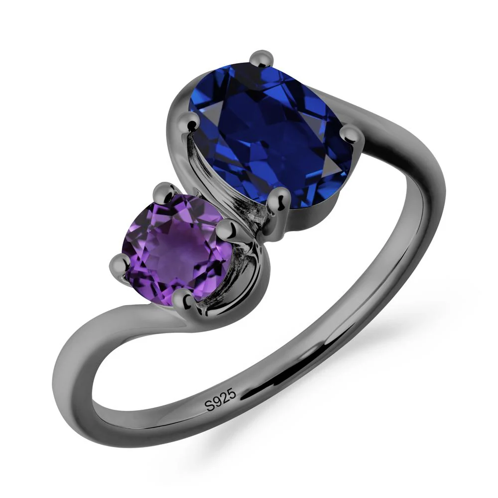 Wavy Bypass Sapphire and Amethyst Toi Et Moi Ring - Image 9