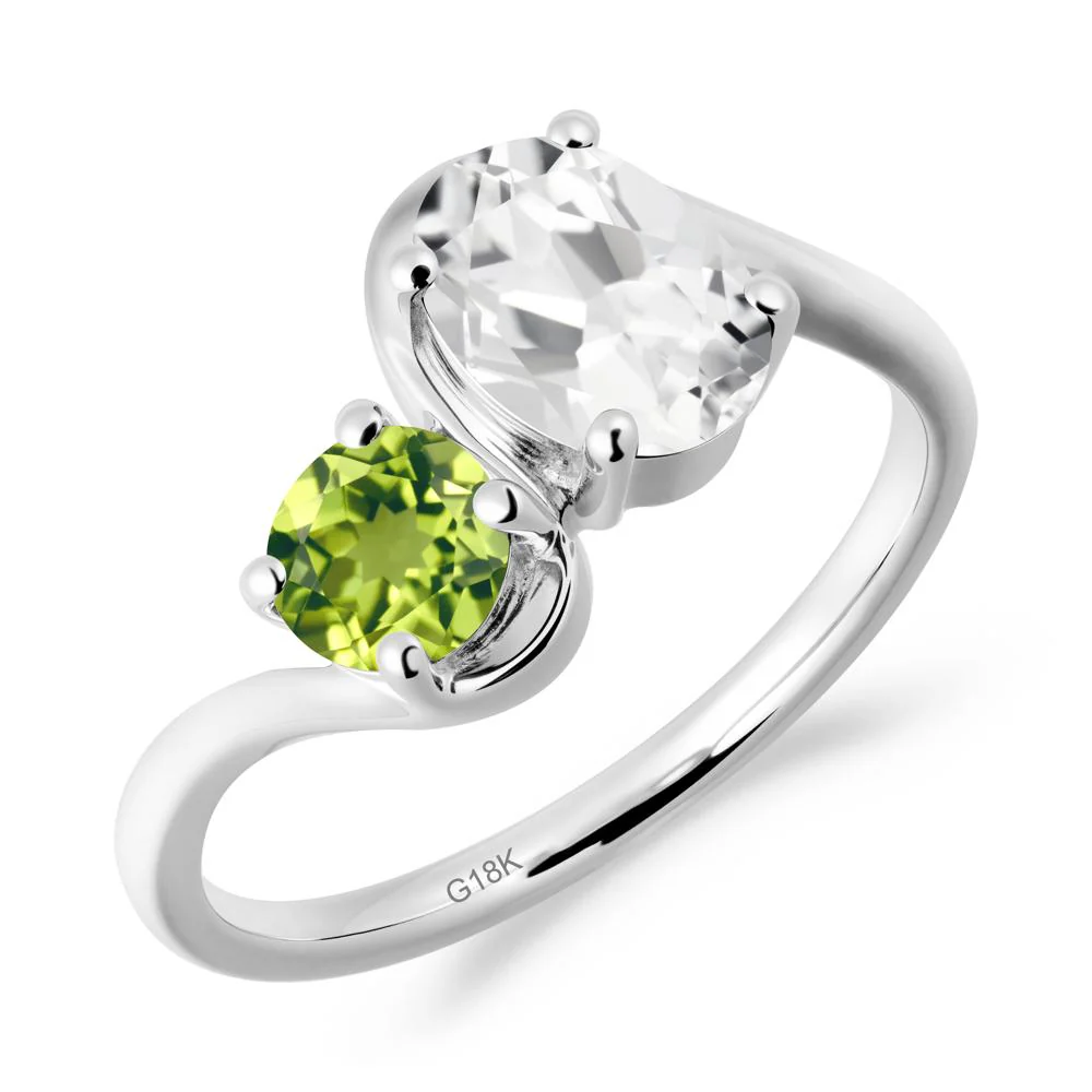 Wavy Bypass White Topaz and Peridot Toi Et Moi Ring - Image 6