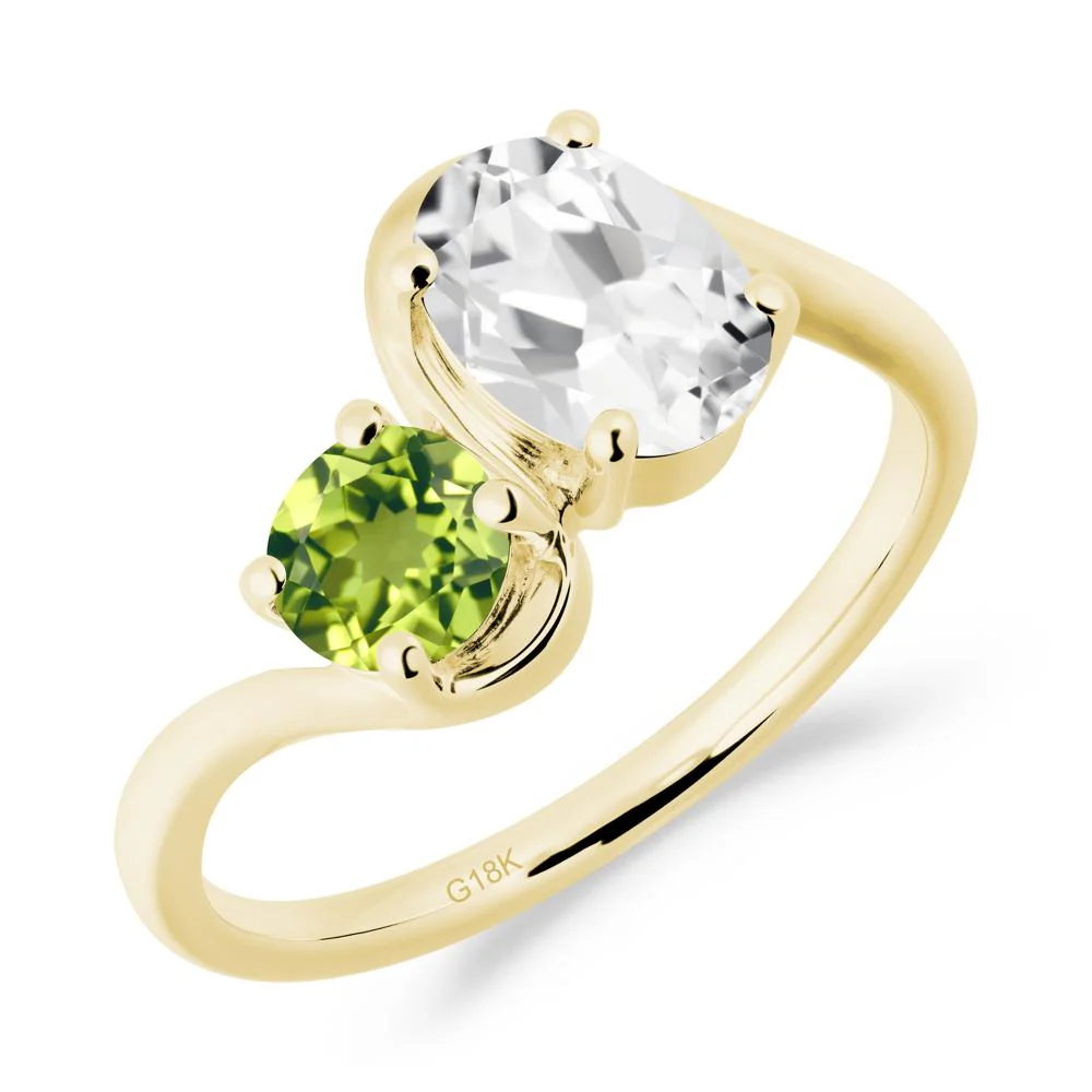 Wavy Bypass White Topaz and Peridot Toi Et Moi Ring - Image 8