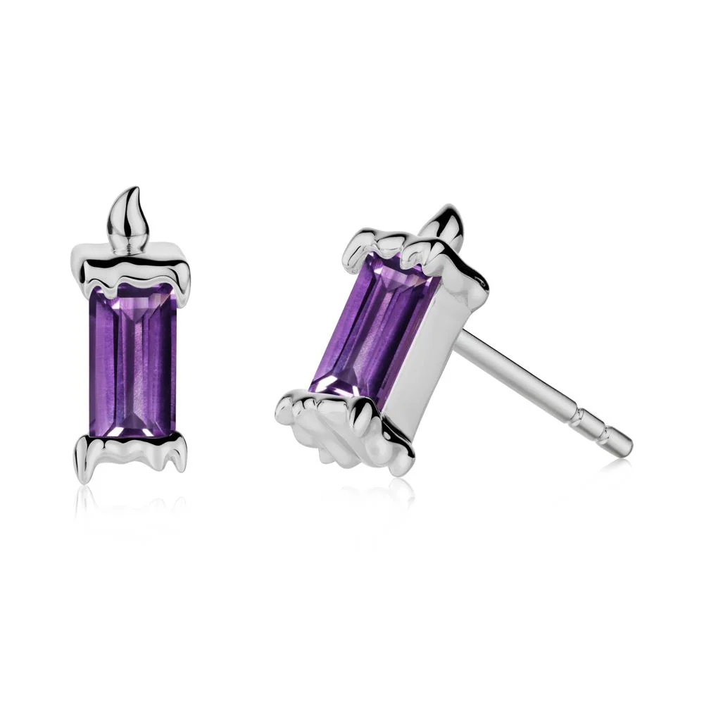 Whimsical Baguette Amethyst Candle Inspired Earrings - Image 2
