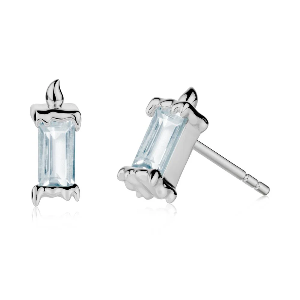 Whimsical Baguette Aquamarine Candle Inspired Earrings - Image 5