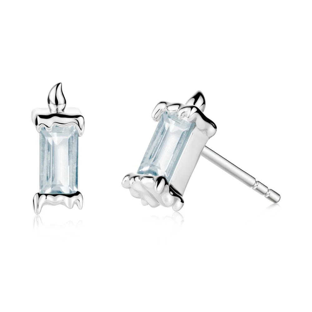 Whimsical Baguette Aquamarine Candle Inspired Earrings - Image 7