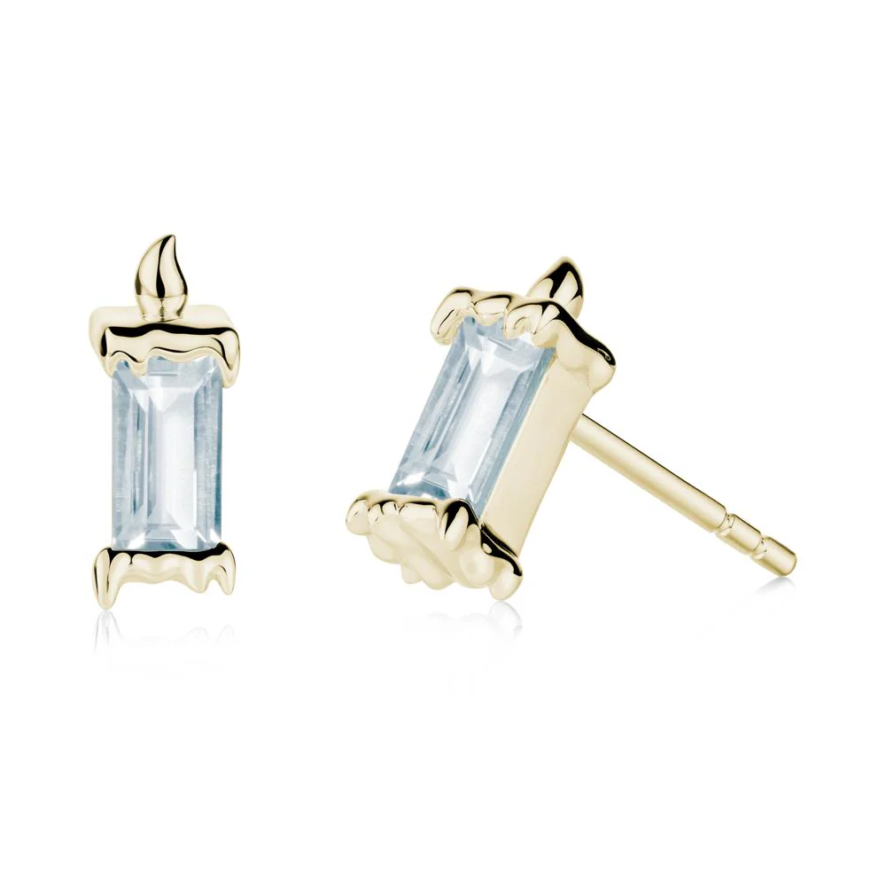 Whimsical Baguette Aquamarine Candle Inspired Earrings - Image 9