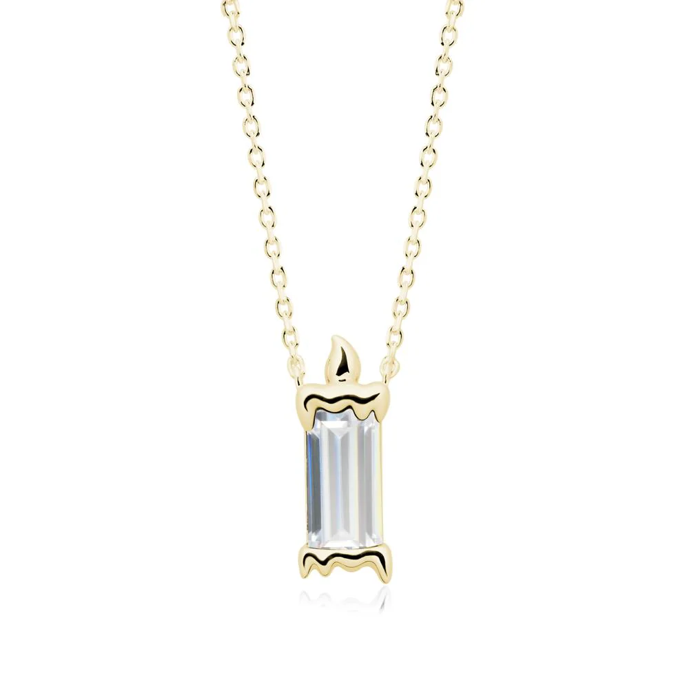 Whimsical Baguette Cubic Zirconia Candle Inspired Necklace - Image 6