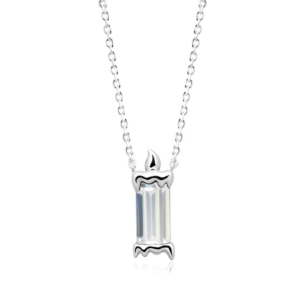 Whimsical Baguette Cubic Zirconia Candle Inspired Necklace - Image 9