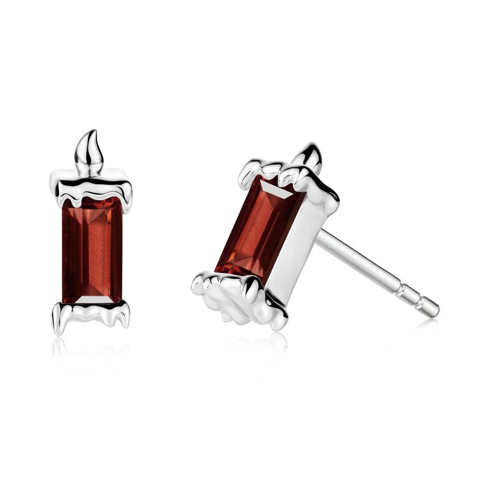 Whimsical Baguette Garnet Candle Inspired Earrings - Image 3