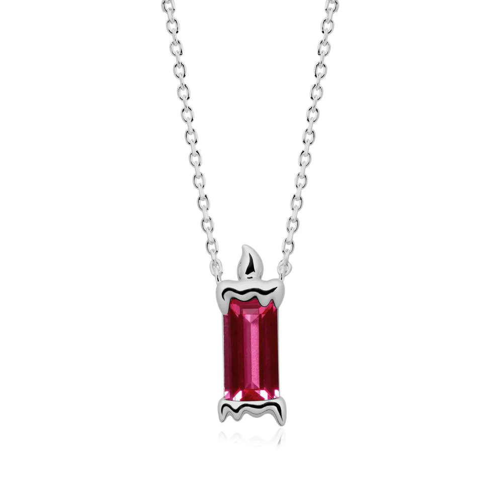 Whimsical Baguette Ruby Candle Inspired Necklace
